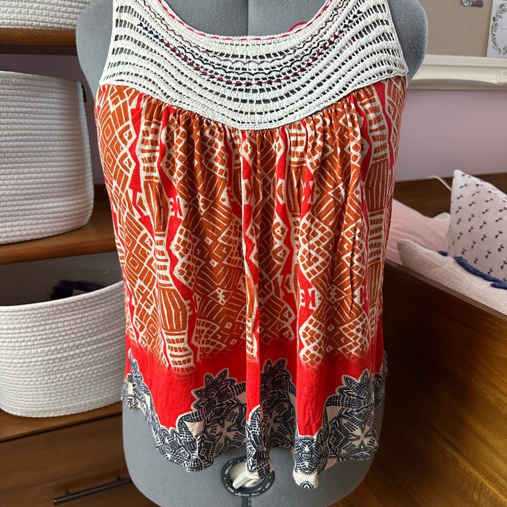 Anthropologie One September Crochet-Yoke Sleeveless Top